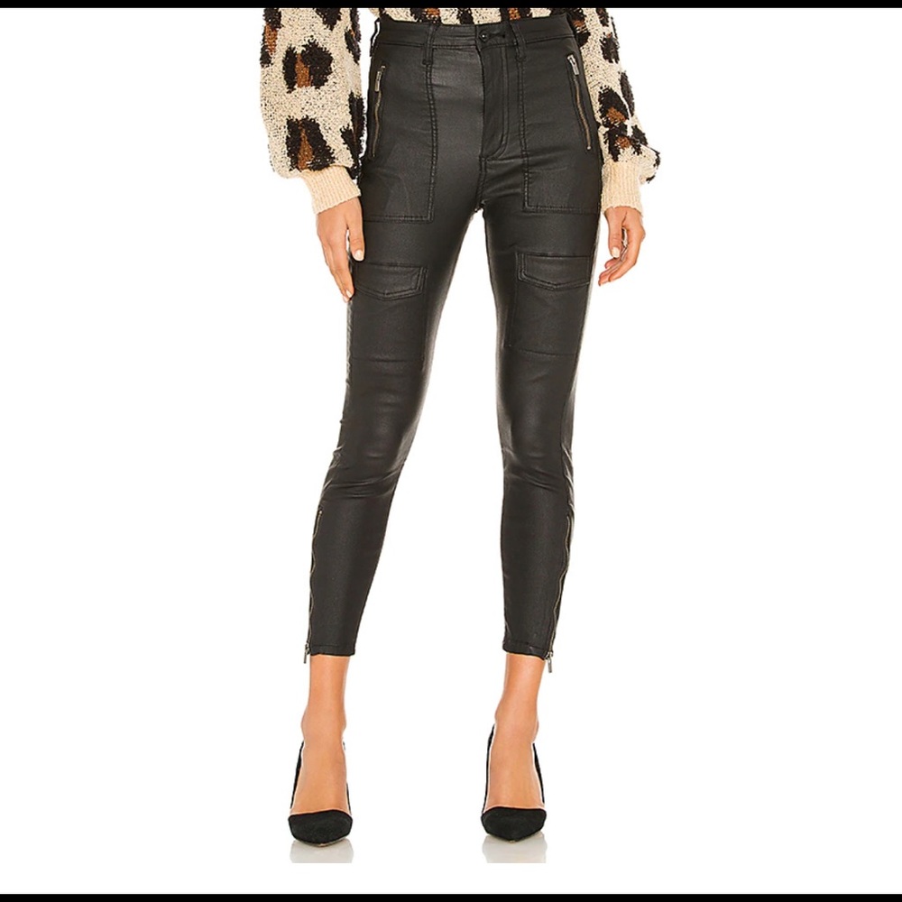 Coated Skinny Black Biker Pants